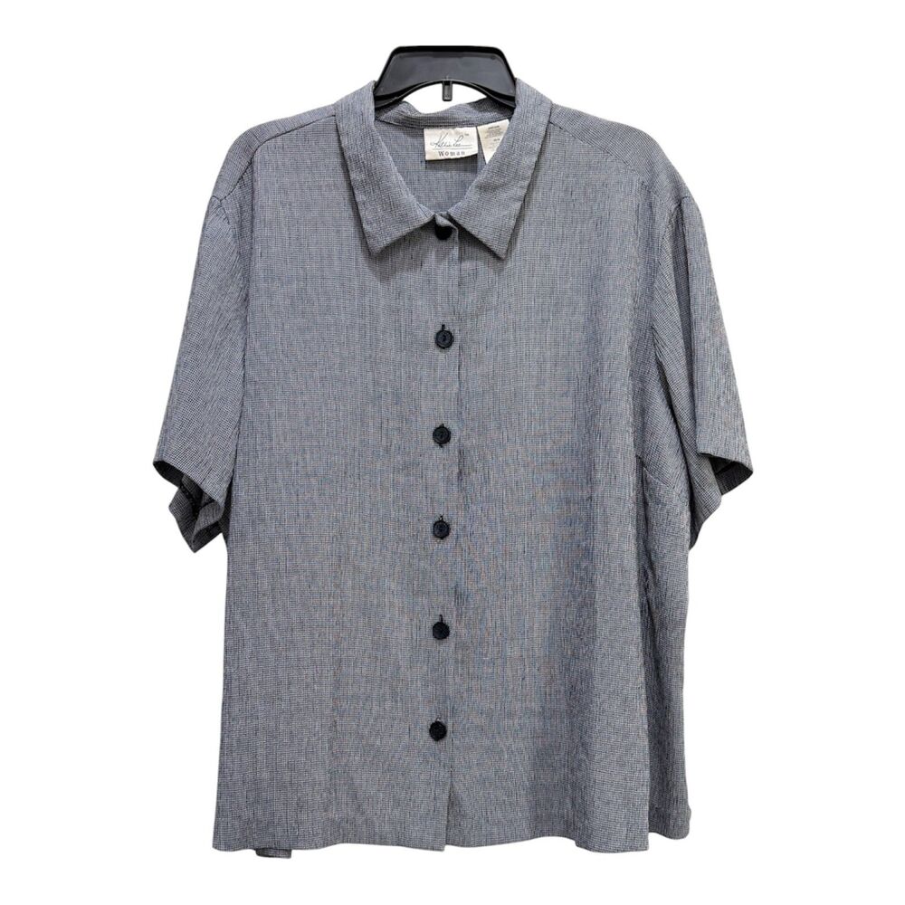 Katie Lee Womens Navy and White Short Sleeve Button Down Top Size 26W